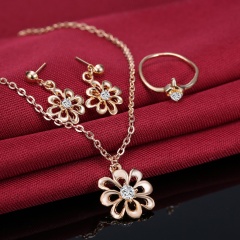 Prom Wedding Bridal Party Crystal Rhinestone 18K Necklace Earring Jewelry Sets Gifts Flower