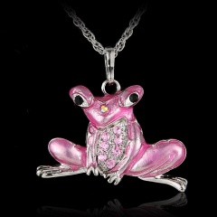Chic Frog Animal Pendant Necklace Sweater Chain Women Jewelry Pink