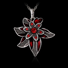 Fashion Crystal Rhinestone Flower Charm Pendant Necklace Women Jewelry Red