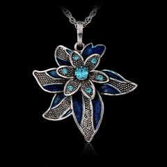 Fashion Crystal Rhinestone Flower Charm Pendant Necklace Women Jewelry Blue