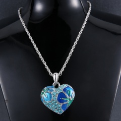 Fashion Crystal Heart Pendant Necklace Women Charm Jewelry Blue