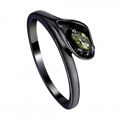 Fashion Floral Green Zircon Stone Ring Black Gold Plated Alloy Ring Jewelry Wholesale 9