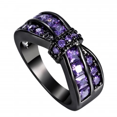 Women Zircon Fashion Black Gold Ring Wedding Party Jewelry Gift 7 Purple