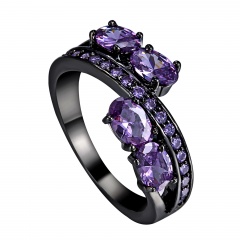 Fashion Purple Zircon Elegant Black Gold Ring Jewelry #7
