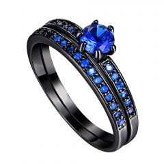 Blue Zircon Double Layer Black Gold Ring Black