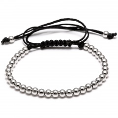 4mm Copper Beads Handmake Braided Adjustable Bracelets Silver