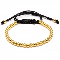 4mm Copper Beads Handmake Braided Adjustable Bracelets Gold