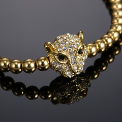Rinhoo Handmade Beads leopard Head Braided Macrame Charm Wrap Cord Beaded Bracelet Bangles Adjustable Jewelry For Men Women Gold