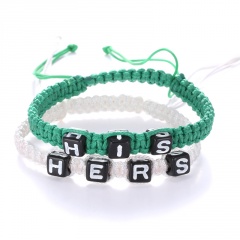2PCS/Set Letters Handmade Couples Bracelets Set Green+White