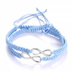 Rinhoo 2pcs/pair Handmade Rope Chain Bracelet Fashion Jewelry For women men wristbands Bangle mix colors Adjustable Couple Bracelet blue*2