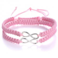 Rinhoo 2pcs/pair Handmade Rope Chain Bracelet Fashion Jewelry For women men wristbands Bangle mix colors Adjustable Couple Bracelet pink*2