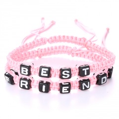 2PCS/Set Couples Handmade Knit Friendship Bracelet Set BEST FRIENDS Pink
