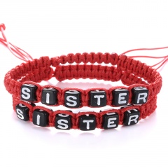 2PCS/Set Couples Handmade Knit Friendship Adjustable Bracelet Set SISTER Red