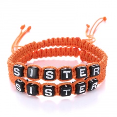 2PCS/Set Couples Handmade Knit Friendship Adjustable Bracelet Set SISTER Orange