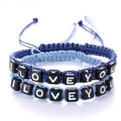 Rinhoo 2pcs I LOVE YOU Couples Bracelets Set Letters Bracelet Set Lovers Handmade Bracelet Set Jewelry For Women Men Sapphire Light Blue