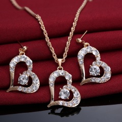 Fashion Gold Crystal Necklace Earrings  Bridal Wedding Jewelry Set Heart