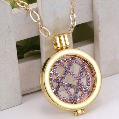 Fashion Float Locket Crystal Round Heart Living Memory Necklace Mom Jewelry Gift Gold