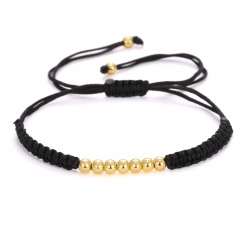 Black Rope Knit Copper Beads Adjustable Bracelet Gold