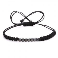Black Rope Knit Copper Beads Adjustable Bracelet Black