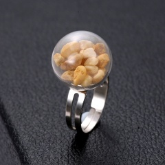 Dried Flower Glass Cover Dandelion Transparent Stone Ring Adjustable 6