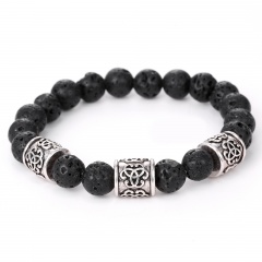 Rinhoo 1PC 10mm Black Volcanic Stone Beads Bracelet For Women Men Fashion Jewelry Gift Bracelet 1