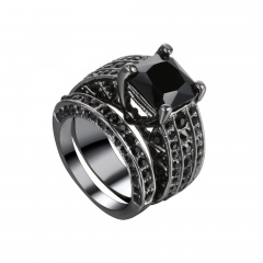 Fashion Couple Black Zircon Stone Black Gold Plated Ring Jewelry Wholesale Black-7