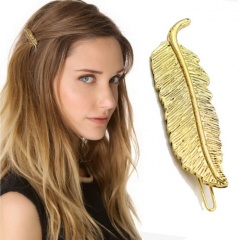 Korean style golden leaf side clip hairpin hair ornament headdress feather