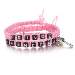 Fashion Handmade Rope With Letter Beads Couple Hand-Woven Bracelet Pink