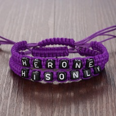Rinhoo 2pcs HERONE HIS ONLY Couples Bracelets Set Letters Bracelet Set Lovers Handmade Bracelet Set Jewelry For Women Men Purple