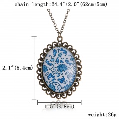 Fashion Women Flower Printing Pendant Necklace Chain Charm Jewelry Gifts Blue