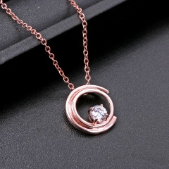 Round Crystal Pendant Necklace Rose Gold