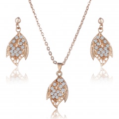 Fashion Gold Plated Leaf Shape Necklace Earrings Jewelry Set Leaf