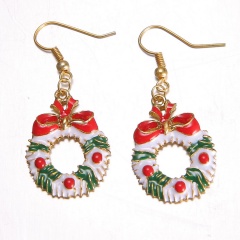 Gold Alloy with Pearl Simle Dangle Earring Fashion Simple Cute Earring Jewelry Christmas Wreath