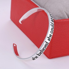 Rinhoo 1PC she believed she could so she did Engraved Opening Alloy Bangle & Bracelet Inspirational Jewelry Gift Lettering