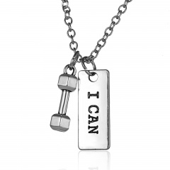 Dumbbell Pendant Chain Necklace Fitness Weightlifting Gym Crossfit Charm Jewelry I CAN