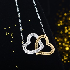 Fashion Gold Silver Double Crystal Heart Pendant Necklace Chain Jewelry Gifts Heart
