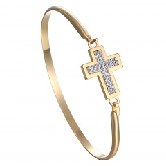High Grade Cross Inlaid CZ Stainless Steel Bracelet Gold