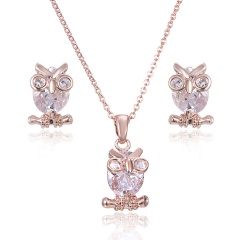 Fashion Gold Plated Big Red Lips Necklace And Earrings Set Owl