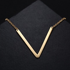 Fashion Women Gold Stainless Steel Alphabet Initial Letter Pendant Chain Necklace A-Z V