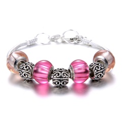 Fashion Large Beads Silver Chain Bracelet Jewelry Wholesale Pink
