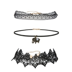 3-piece short flannel choker necklace jewelry wholesale black