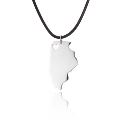 American Map Shape Stainless Steel Pendant Necklace Illinois