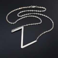 Fashion Silver Women Stainless Steel Alphabet Initial Letter Pendant Chain Necklace A-Z V