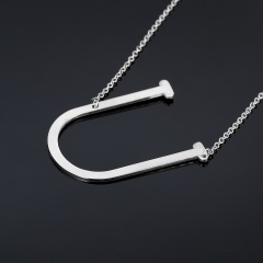 Fashion Silver Women Stainless Steel Alphabet Initial Letter Pendant Chain Necklace A-Z U