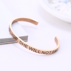 God is within her she will not fail Free Engrave Bracelet Customize Fashion Lettering Opening Stainless Steel Bracelet Jewelry Rose Gold