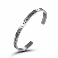 She Believed She Could So She Did Free Engrave Bracelet Customize Fashion Lettering Opening Stainless Steel Bracelet Jewelry Silver