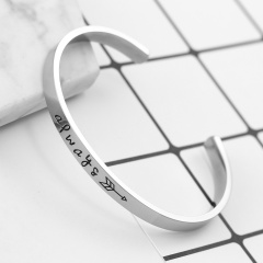 ALWAYS Free Engrave Bracelet Customize Fashion Lettering Opening Stainless Steel Bracelet Jewelry For Women Beat Gift White K
