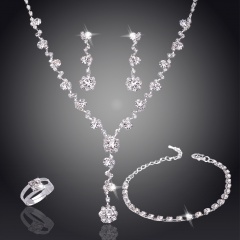 Fashion Silver Rhinestone Necklace Earrings Bracelets And Rings Jewelry Set Wholesale Jewelry Set