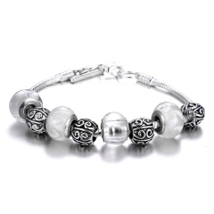 Fashion Silver Alloy Beads With Crystal Beaded Bracelet White