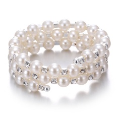 Inlay Rhinestone Adjustable Pearls Bracelet White